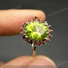 Vintage 2.00 Ct Peridot and Garnet 14k White Gold Over Womens Engagement Ring