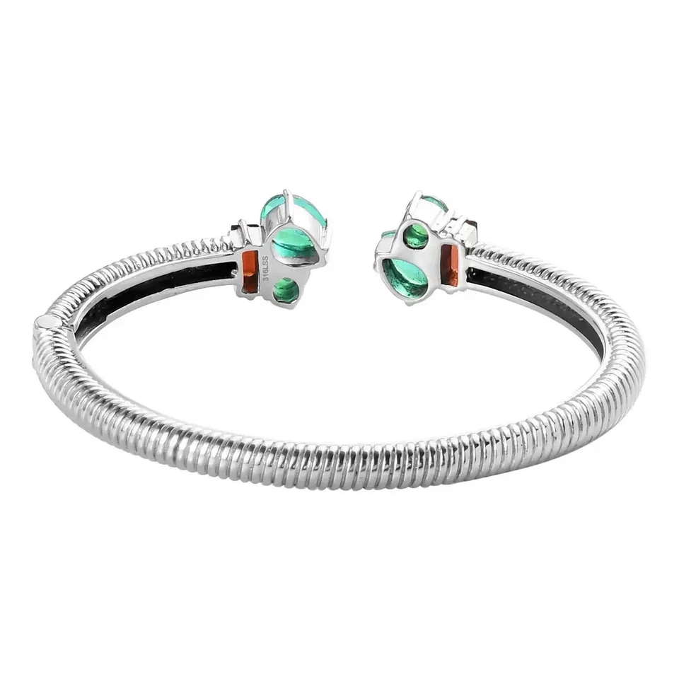 PULSERA BRAZALETE TRIPLETE CUARZO PAVO REAL Y GRANATE MOZAMBIQUE ACERO INOXIDABLE 7.25" Foto 2 de 3