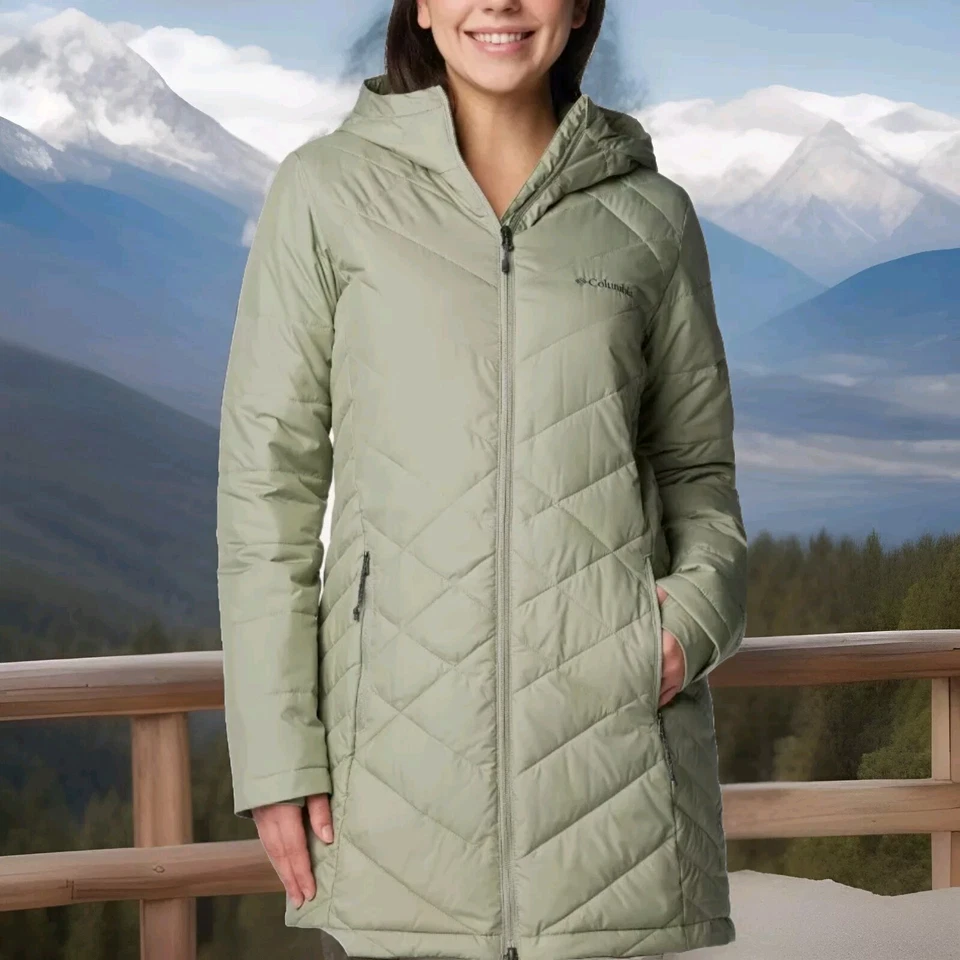 Women's Columbia Heavenly Long Hooded Omni-Heat Waterproof Jacket Safari Sz Sm - Image 2 of 4