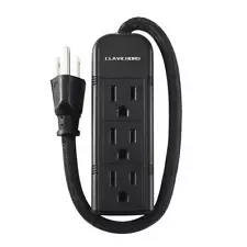 Power Strip with Flat Plug - 3 Ground Outlets 7 Inch Heavy Duty Braided Exten...