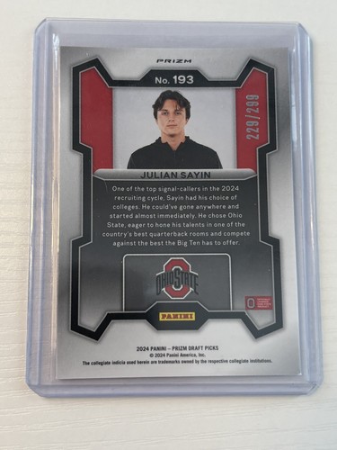 2024 Panini Prizm Draft Picks - Rated Prospect Red Prizm #193 Julian Sayin #/299 - Picture 2 of 2