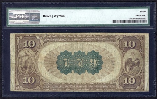 🇺🇸 MA 1882 $10 BROWN-BACK ♚♚PLYMOUTH, MASSACHUSETTS♚♚ PMG FINE 12 - Picture 2 of 2