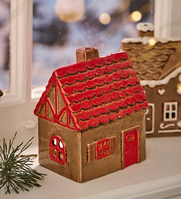 Teelichthalter Haus Weihnachten Teelichthaus rot Keramik Landhaus Ib Laursen
