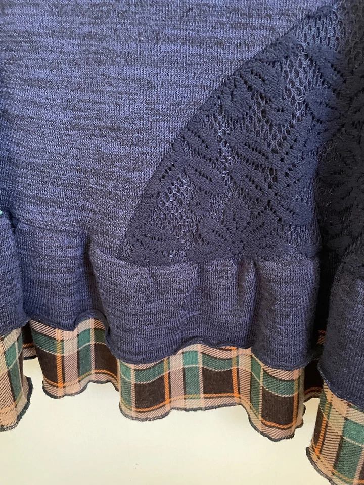 Joe Browns Size 10 Blue And Check Pattern Dress/ Lace Detail - Image 2 of 4