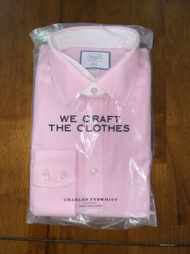 Charles Tyrwhitt Slim Fit Button Down Shirt Non-iron Pink With Button Cuffs - Picture 1 of 4
