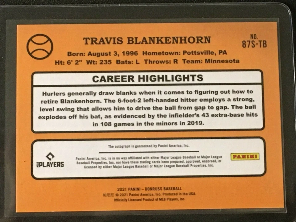 2021 Donruss Pink Fireworks Auto Travis Blankenhorn #'d /199 - Image 2 of 4