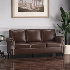 Burkehaven Contemporary Faux Leather 3 Seater Sofa with Nailhead Trim