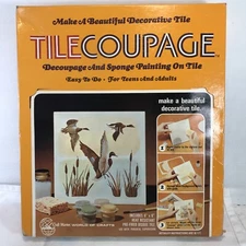 VINTAGE CRAFTMASTER TILECOUPAGE DECOUPAGE & SPONGE PAINTING ON TILE  KIT NOS