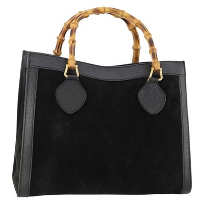 GUCCI Bamboo Hand Bag Suede Black Gold 002 123 0260 Auth ep13604