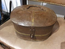 Indian recycled oil sign metal tin storage hat BOX domed trunk handle 26x20x15cm