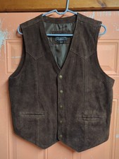 Cody James Leather Vest Western Style Cowboy Rodeo Buffao Snap Buttons Medium