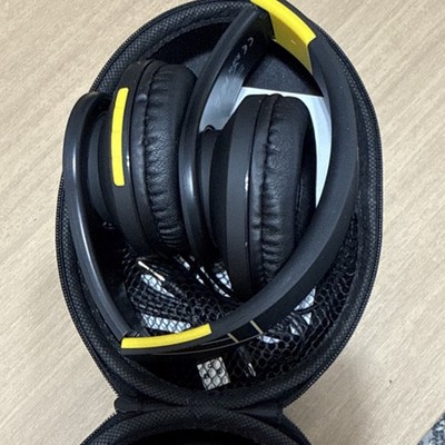 PowerLocus P2 Black/Yellow Bluetooth Over-Ear Headphones w/ Case, USB, Aux