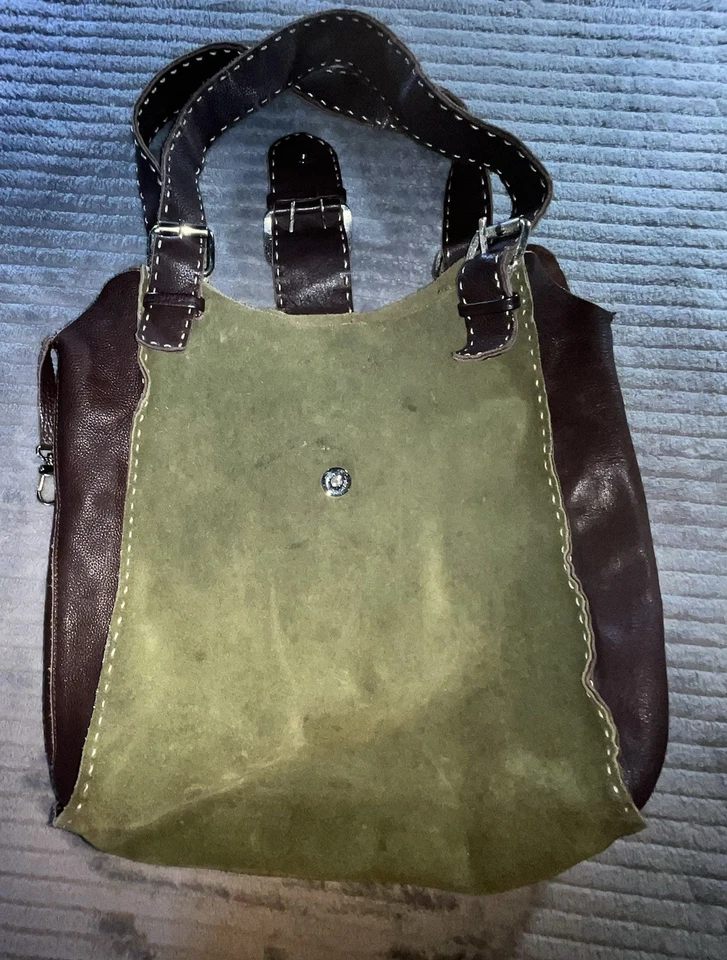 Bolso de hombro Carla Mancini italiano de cuero pelo de becerro verde vintage Foto 2 de 4