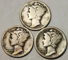 1918 P D S Mercury Dimes (3) Coin Lot, 90% Silver Coins, Great 4 Albums M-18AB20