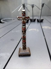 Alaska Souvenir Resin Totem Pole BOMA Mini Eagle Brown 9” Tall NWT