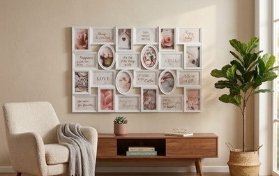 24 Multi-Blenden Klassisch Weiß Kunststoff Collage Wand Fotorahmen Groß 58x86x2Cm