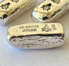 10g Silver PROOF .999 hand poured bar FreeMason / Masonic ten gram Free Mason