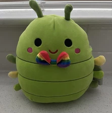 Squishmallows Cortez the Green Caterpillar Rainbow Bow tie-New