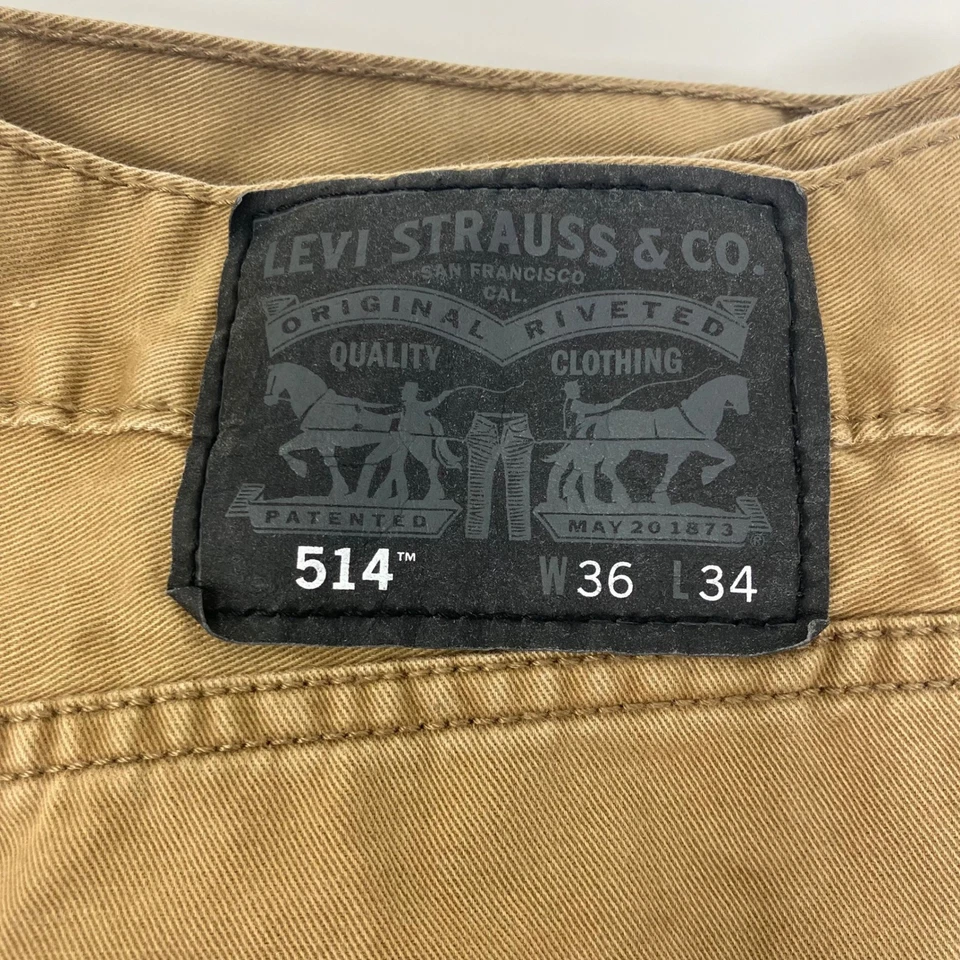 Pantalones de mezclilla Levi's 514 para hombre 36x34 (ajuste 36x32) pierna recta caqui marrón informal Foto 4 de 4