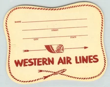 WESTERN AIRLINES - Seldom Seen Old Mailing / Airline Luggage Label, circa 1975