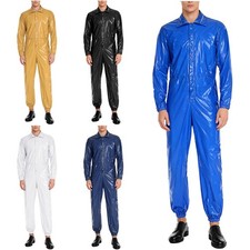 Mens Coveralls Tracksuit One Piece Safety Mechanic Solid Bodysuit Zipper Cargo