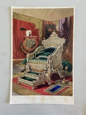 Antique Victorian Print – Ivory Throne & Footstool Gifted to Queen Victoria 