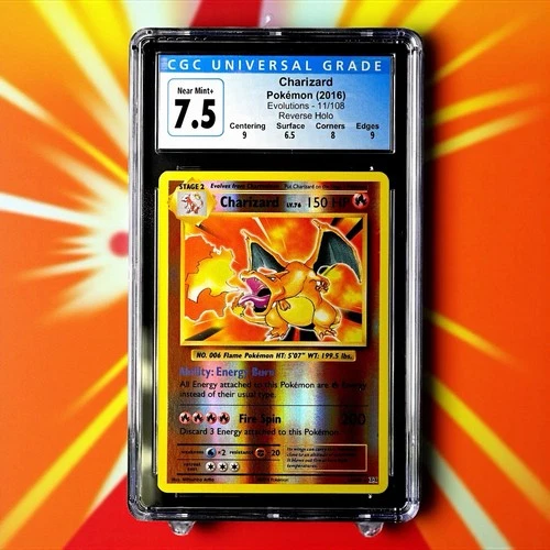 🔥 CGC 7.5 NM+ Pokemon XY Evolutions 11/108  Charizard Reverse Foil 🔥