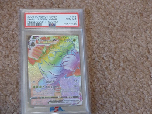 2020 POKEMON SWSH FA/RILLABOOM VMAX REBEL CLASH - SECRET 193  PSA 10 GEM MINT