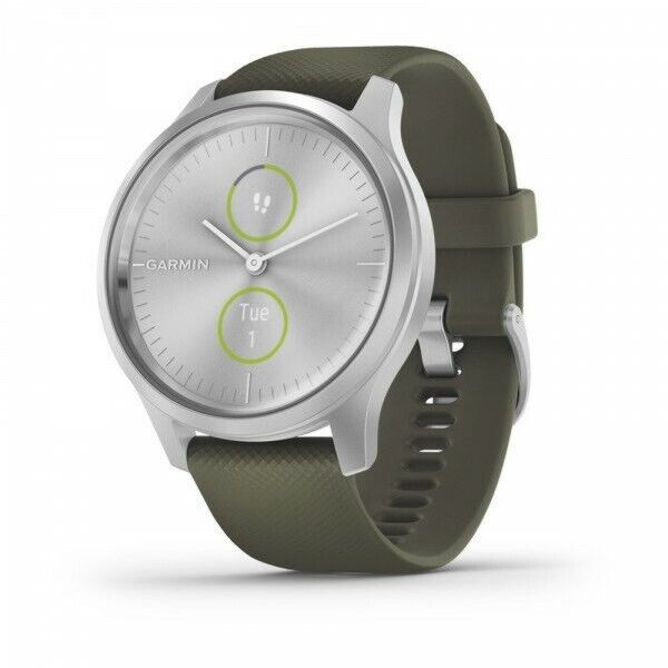 Garmin vivomove Style Silver Fitness Watch with Moss Silicone Band  010-02240-01