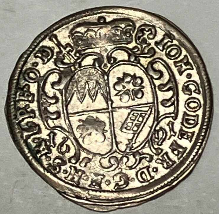 1691 Wurtemburg German States Silver Schilling Bishop ~ AU Detail - Image 2 of 2