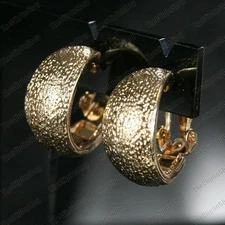 CLIP ON huggie EARRINGS curved GOLD FASHION 2cm half hoop RETRO chunky textured