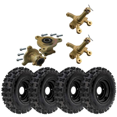 4pc 6" inch 4.10-6 Tyre Rim Wheel + 3 Stud Knuckle Spindle Hub Quad ATV Go Kart - Afbeelding 1 van 7