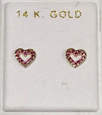 Brand New 14k Solid Gold Heart Ruby Stud Earrings