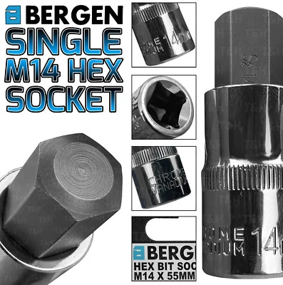 US PRO BY BERGEN BERGEN Hex Socket H14mm 1/2" Drive 55mm 14mm Hex Key Single Socket Allen Key