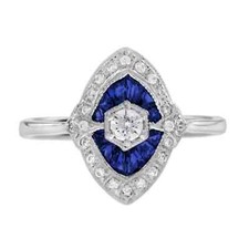 Art Deco Style Lab-Created Diamond Blue Sapphire Party Ring 14k White Gold FN
