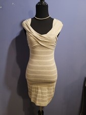 Vintage Abercrombie & Fitch grey and white striped stretch bodycon dress Sz sm