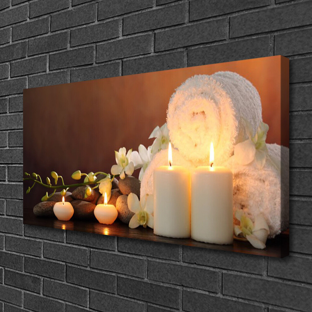 Image sur toile 100x50 cm haute definition motif bougies et serviette