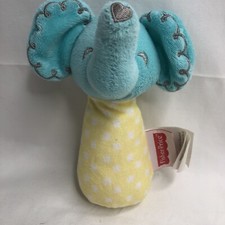 Fisher Price Blue Yellow White ELEPHANT RATTLE 7" plush stuffed baby toy lovey
