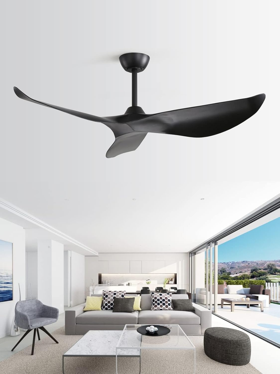 52-Inch Modern Black Ceiling Fan Without Lights, Remote Control Included