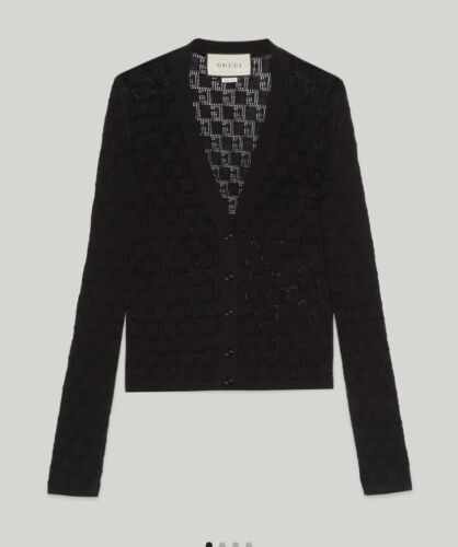 GUCCI Black GG Cotton/Silk Blend Jacquard Cardigan Sweater Size XS $1,700