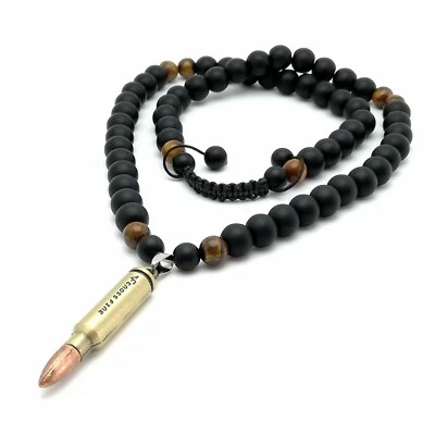 Halskette Schwarz Onyx Tigerauge Anhänger Patrone AK 47 Handgemacht geschenk - Bild 1 von 4