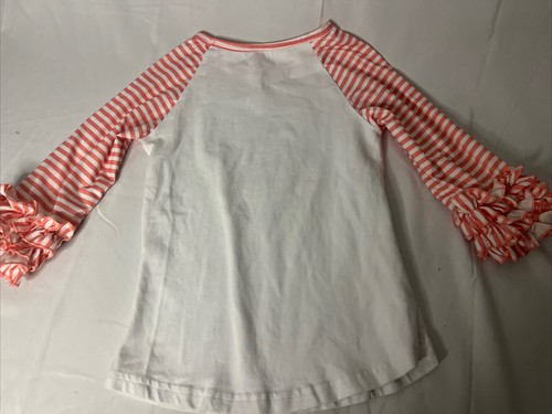 Toddler Girl’s 3/4 Ruffle Sleeved Pink & White ‘Thankful’ Shirt Size XL - Picture 5 of 7