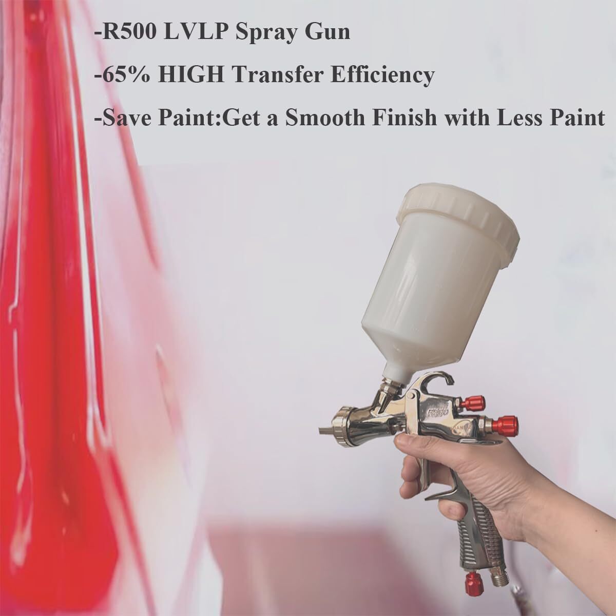 R500 LVLP persluchtspuitpistool met 3 sproeiers van 1,3/1,5/1,7 mm, spuitpistool voor auto en huis, doe-het-zelf, met laksproeiaccessoires, eenvoudig te bedienen