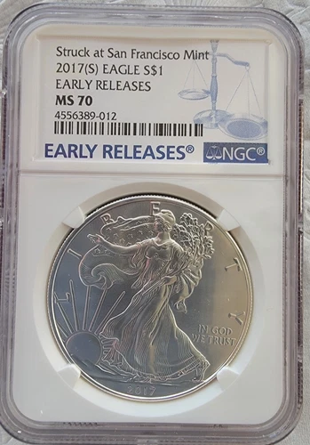 2017 (S) $1 American Silver Eagle NGC MS70 Blue Early Release Label