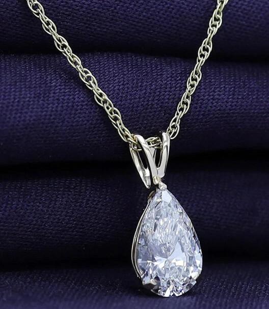 2 Ct Pear Cut Lab Grown IGI Certified Diamond Solitaire Pendant 14kt Yellow Gold