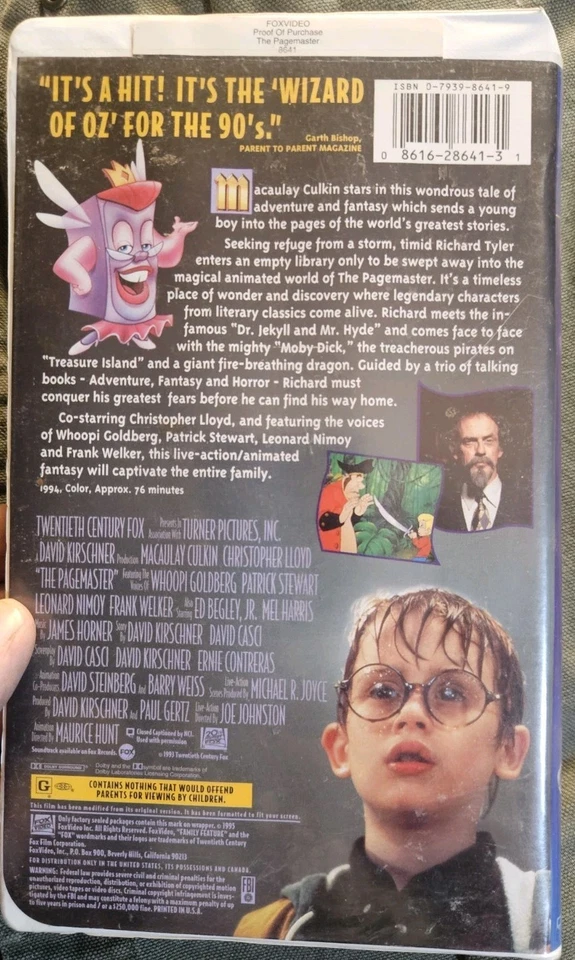 The Pagemaster 1995 VHS Clamshell Macaulay Culkin, Christopher Lloyd Estate Item - Image 3 of 3