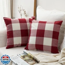 MIULEE Pack of 2 Farmhouse Checkers Buffalo Plaids Polyester Linen Soft Solid