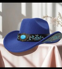 Royal Blue Western Cowboy Hat Turquoise Stone Band Cowgirl Rodeo Festival