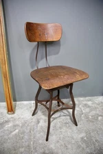 Vintage Toledo Industrial Drafting Table Stool Desk Chair wood seat antique