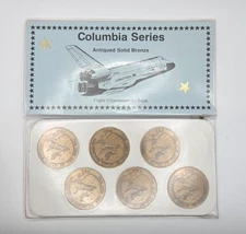 Vintage 1981-1983 Columbia Space Shuttle Antiqued Bronze Coin Set (6 coins)